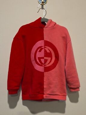 Gucci Red and Pink Split Logo Hoodie Size 36